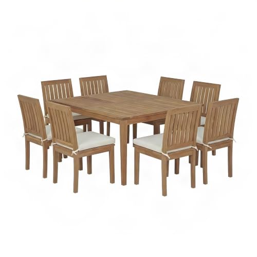 Outdoor Escape Teak Outdoor Dining Furniture 9 Piece Set, Patio Furniture Sets with Table and Chairs for Deck or Backyard, Natural White