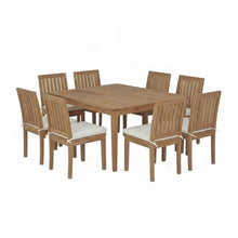 Outdoor Escape Teak Outdoor Dining Furniture 9 Piece Set, Patio Furniture Sets with Table and Chairs for Deck or Backyard, Natural White