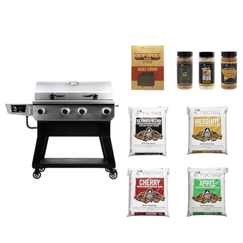 recteq X-Fire Pro 825 Wood Pellet Smoker Grill, Wi-Fi Electric Pellet Grills, Dual Cooking Modes for Hot and Fast + Low and Slow Cooking (Grill + Basics Bundle)