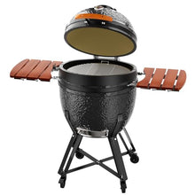 HAUSVITA 23.5‘’ Ceramic Grill, Portable Camping Grill with Cart and Side Shelves, Tabletop Barbecue Grill for Home Party and Outdoor Backyard Cooking, Black