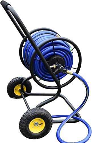 CFDZCP Garden Hose Reel Cart with Wheels, Household Metal Water Pipe Storage Rack, Outdoor Irrigation Household Hose Nozzle High Pressure Hose Reel(+DN20 100M Pipe)