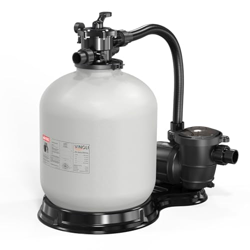 VINGLI 24 in Sand Filter Pump, 4227 GPH 1.5 HP Commercial Grade Heavy Duty Pool Filter Pump with 7-Way Valve for Large Above Ground & Inground Pools Up to 20000 Gallons