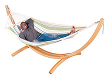 LA Siesta® Chillounge Hammock with Spreader Bar & Wood Stand, Weatherproof Outdoor Hammock with Stand for Outside Backyard, Wood, Heavy Duty Hammock and Stand - Max 265 Lbs, Grrenbay