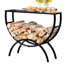 EliteBloom Black Floor Standing Firewood Rack Table for Patio Porch Firewood Rack Outdoor with Cover Firewood Holder Wood Storage for Fireplace (One Color 120Cm)