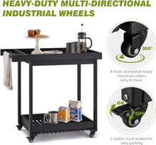 HXYONGN Double-Shelf Grill Table, Portable Trolley with 4 Wheels and Towel Rack, Multifunctional Outdoor Kitchen Cart for Garden and Bar Storage(Black)