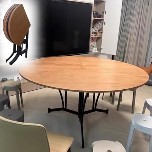 Portable Round Folding Table Pine Wood, Indoor Outdoor Dining Table, 80~130 Cm Banquet Desk for 4 5 6 7 8 9, Garden Table, Coffee and Card Table, Picnic Table(120cm(47inch))