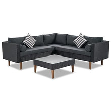 YWMLFZ 4-Pieces Outdoor Wicker Sofa Set, Patio Furniture L-Shape, Cushions and Black Rattan
