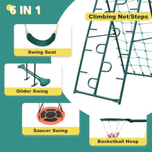 HaoKang 6-in-1 Metal Swing Set with Saucer, Belt, Glider, Net & Hoop Green