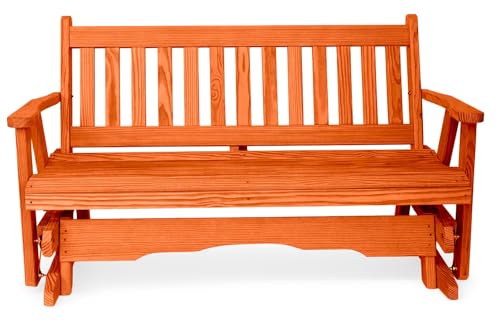 5 FT CEDAR Porch MISSION Glider Bench for 3 Person, Amish-Made Solid Pine Wood Glider, Smooth Quiet Glide, Balanced Construction, Even Weight Distribution, Relaxed Seating Angle, Made in USA
