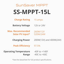 Morningstar SunSaver 15A MPPT Solar Charge Controller (SS-MPPT-15L)