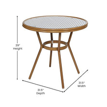Flash Furniture Bordeaux Indoor/Outdoor Commercial Bistro Set - Tempered Glass Top Table - 4 Chairs - PE Rattan - NAT Bamboo Print Aluminum Frame - Navy/White