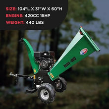 All Power America APWC460E Woodchipper Mulcher, 16HP JD Engine 460cc Gas Powered Chipper Shredder 2000 RPM Double Edge Blades 6" Feed, 6.2 inch Electric Start, Green/Black
