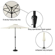 3WWWQMAA8 [1 Week Delivery] 2.7m/9ft Round Garden Parasol Umbrella, Parasol Base, Outdoor Sunshade, with Winding Crank, for Patio/Beach/Pool Umbrella 30+-Gray (Gray) (Beige)