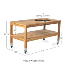 TITAN GREAT OUTDOORS Ash & Ember Grade A Teak Ceramic Grill Table, 22" Diameter Opening Fits L BGE, Kamado Joe, Weather Resistant Tightly Spaced Slats, Storage Shelf and Locking Caster Wheels