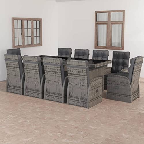 FUDUGEHMIOFWFJJ Balcony Furniture Outdoor Patio Furniture Set Patio Decor furniture11 Piece Patio Dining Set with Cushions Poly Rattan GraySuitable for Garden Patio, Living Room Bedroom