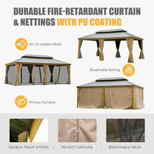 Outdoor Hardtop Gazebo, 14' X 20' Metal BBQ Canopy with Galvanized Steel Double Roof, Permanent Pergola with Curtains and Netting, UV-Proof, Suitable for Patio, Deck, Garden (14'X20' (Wood))