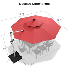 OROTLECT 12’ Round Lighted Patio Umbrella With Base And Umbrella Cover,Red