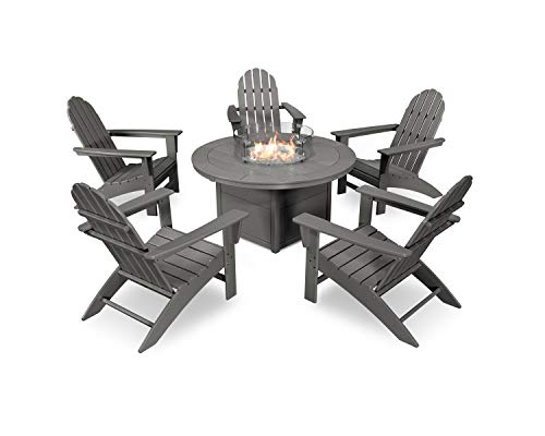 POLYWOOD Vineyard 6-Piece Adirondack Chair Conversation Set with Fire Pit Table
