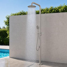 WCQQ 316 Stainless Steel Outdoor Floor Shower with 3 Functions, Freestanding 10" Headshower & Handheld Shower for Backyard Patio Relaxation/Easy Garden Clean (Brushed nickel)