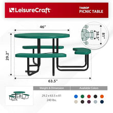 Leisure Craft 46" ADA Round Metal Picnic Table, Made in USA