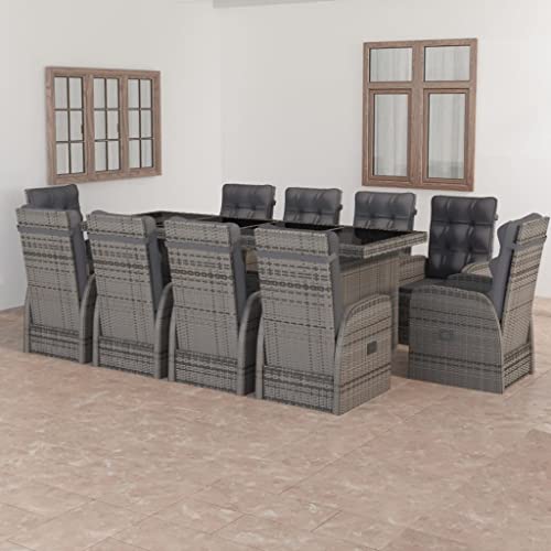ZQQLVOO Patio Bistro Set, Outdoor Bistro Set Conversation Sofa 11 Piece Patio Dining Set with Cushions Poly Rattan Gray for Garden, Patio, Balcony, Beach, Coffee Bar, Deck