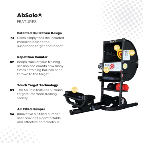 Ab Coaster Ab Solo Abdominal Exercise Machine with Patented Ball Return Design, Touch Targets, Repetition Counter, Training Balls Included Black
