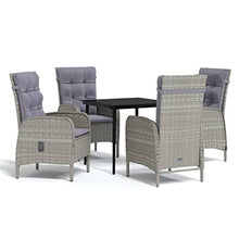 LKJVFCPW 5 Piece Outdoor Patio Dining Set, PE Rattan Garden Furniture with Glass Tabletop and Cushioned Chairs, Grey and Black
