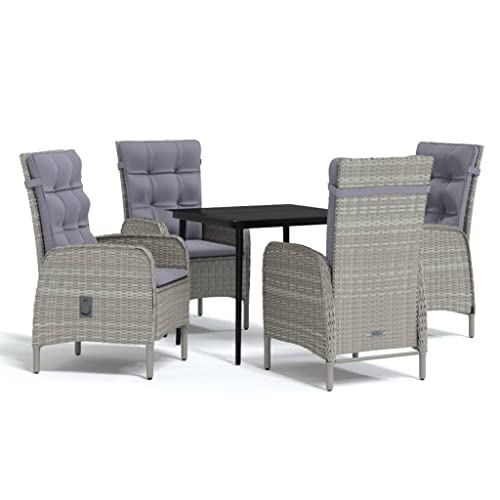 Heofavd 5-Piece Garden Dining Set Grey Square Steel Frame Rattan Patio Furniture Set 31.5x31.5x29.1 in Water-Repellent Cushions Modern Outdoor Dining Set for Garden Terrace Apartment Balcony