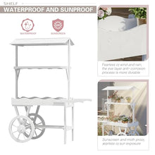 Wooden Flower Cart Display Stand with Wheels, Decorative Plant Bouquet Shelf with Canopy, Rolling Candy Cart for Store, Garden, Party Decor Brown D-L41.1" xW18.1 xH57.2