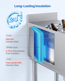 VEVOR Commercial Ice Bin, 39.6 Qt Max Capacity, 12 x 24 x 33 Inch Stainless Steel Ice Chest with Sliding Lid, 24H Long-Lasting Insulation, Cooler Cart Cocktail Unit for Bar Restaurant Pub, NSF