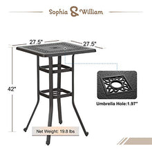 Sophia & William 3 Pieces Cast Aluminum Patio Bar Set with Square Bar Table and 2 Swivel Chairs