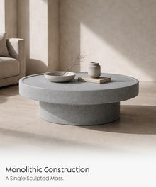 eldimer no.101 GFRC Concrete Coffee Table 39.3” - Handcrafted Round Modern Architectural Table, Weather Resistant, Indoor & Outdoor, 108 lbs Solid Cement Construction for Patio or Living Room