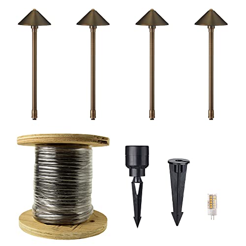 VOLT 12V Conehead Solid Brass LED Path Light 4-Pack Expansion Kit (Bronze)