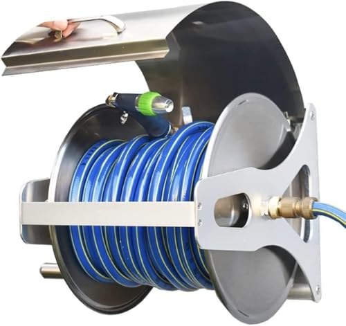 DOIBG Retractable Hose Cart Portable Hose Pipe Reel,Stainless Steel Heavy Duty Retractable Garden Hose Reel Hideaway-with 30m Hose