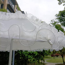 ZOCWJK with Lace 1.4m Large Outdoor Round Foldable Garden Coffee Table Umbrella Beach Camping Terrace Balcony Courtyard Patio for Photo Props Romantic and Beautiful White,