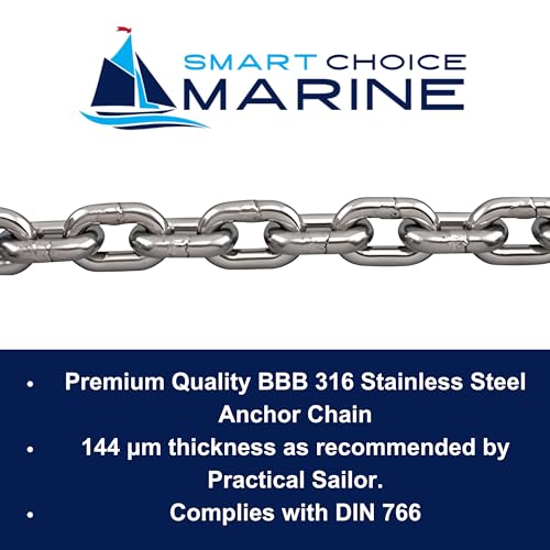 Smart Choice Marine ASI 316 Stainless Steel BBB 1 DIN766 High Test Marine Anchor Chain 5/16" 100 Feet