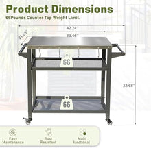 RCJCQSR 3-Shelf Outdoor Grill Table, Movable Stainless Steel Flattop Grill Cart, Multifunctional Metal Work Table Dining Cart Table with Double-Shelf for Indoor & Outdoor Cooking