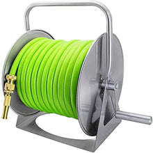 FKTHYO Garden Tools Portable Hose Reel, Stainless Steel Cart Storage Rack, Metal Car Wash Water Gun Set Used for Cleaning Watering (Blue，Green 40 Meters Water Pipe)
