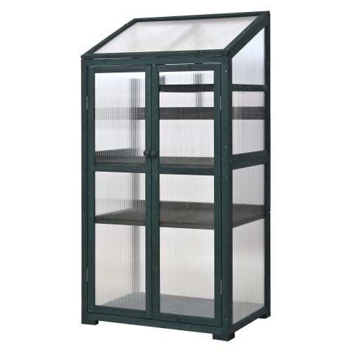 62''H Large Wood Greenhouse for Balcony, Portable Cold Frame with Wheels & Adjustable Shelves for Indoor/Outdoor Plant Growing (Green)