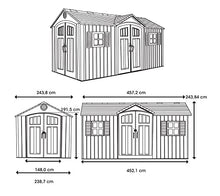 Lifetime 15 ft x 8 ft Outdoor Storage Shed, Dual Entry, Gray, Resin Backyard Tool Shed with Lockable Doors and Weather-Resistant Panels