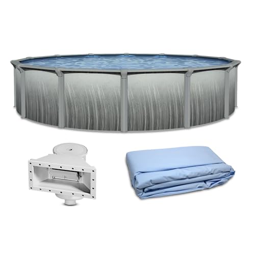 Blue Wave Martinique 18-ft Round 52-in Deep Hard Sided Steel Wall Above Ground Pool with 7-in Top Seats, 6-in Verticals, Skimmer & Vinyl Liner - 7,200 Gallon Capacity for Family Swimming & Recreation
