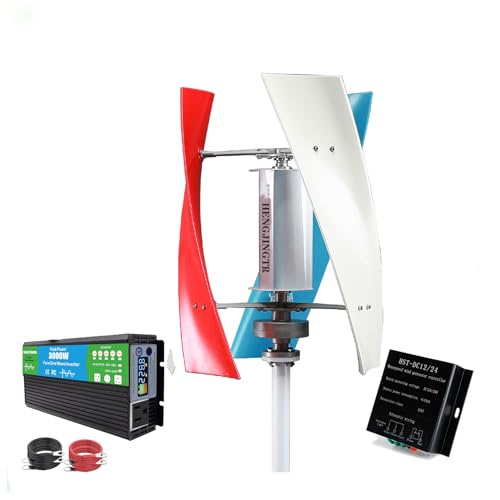 HENGJINGTR 48v, 3000W-4500W Vertical Wind Turbines Generator Kit, Home 12V 24V 48V 3 Blades Wind Turbines Motor Kit with Controller for Home Hybrids Streetlight,White