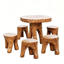 LLZJDDPLY Rustic Tree Stump Patio Table and Stools Set, Resin Wood-Like Outdoor Bistro Set, Weatherproof Garden Furniture with 2/3/4/5 Stools for Backyard Balcony Deck(1 Table+5 Chairs)