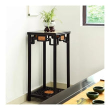 WOAITIANTIAN Vase Stand Openwork Carving Redwood with Marble Display Rack, Chinese Antique Style Plant Base