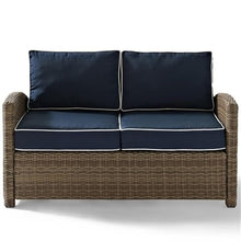 Afuera Living Modern Wicker Patio Loveseat, Brown and Navy Finish, 33" H x 56" W x 32.5" D, Steel Frame, UV-Resistant Outdoor Resin Wicker, Weather-Resistant Cushions, Comfortable Outdoor Seating