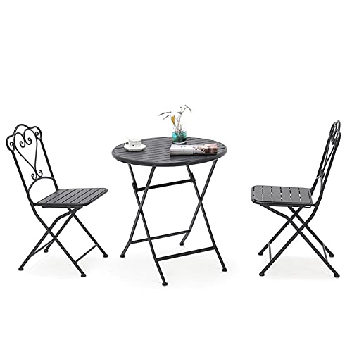 JIQHOHX A 3-Piece Set of Bistro Tables and Chairs, Folding Tables and Chairs,Outdoor Plastic Wood Patio Furniture Set,Three-Piece Foldable Balcony Table and Chair Set
