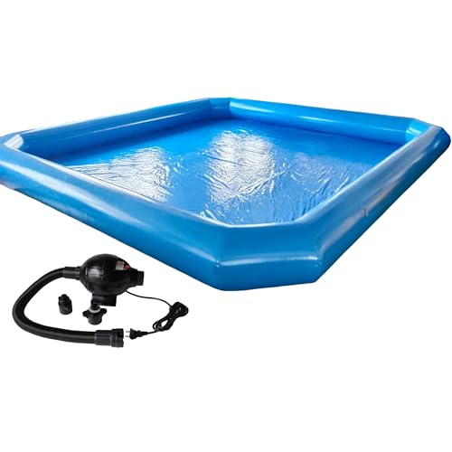 HQHAOTWU Inflatable Family Swimming Pool 8x8x0.65m with Blower Blue