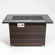 WOCFYK 44" Propane Gas Fire Pit Table, 50000 BTU Rectangular Fire Pit, Tile Tabletop with Beautiful Wicker Base for Outside Patio Deck Garden Courtyard-Brown
