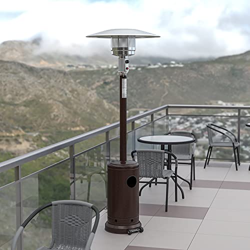 BizChair Patio Outdoor Heating-Bronze Stainless Steel 40,000 BTU Propane Heater with Wheels for Commercial & Residential Use-7.5 Feet Tall