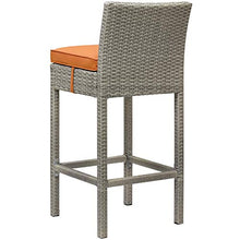 Contemporary Outdoor Patio Garden Bar Side Stool Chair, Set of Four, Fabric Rattan Wicker, Orange